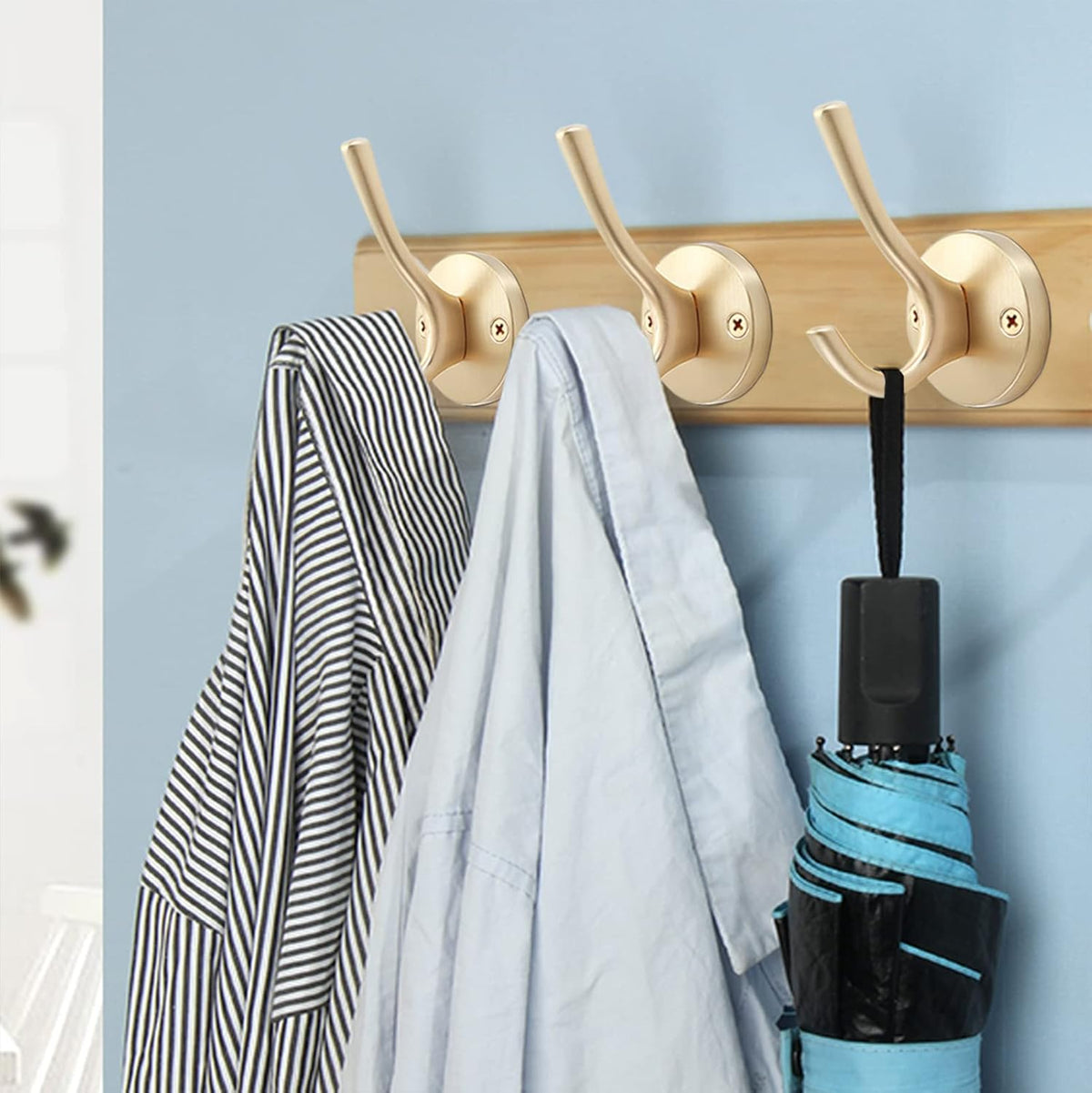 Gold Wall Hooks, 5 Pack Coat Robe Hook Heavy Duty Metal Double Bath Hook Wall Mounted, Hand Towel Hooks for Cubicle Bathroom Kitchen Closet Garage