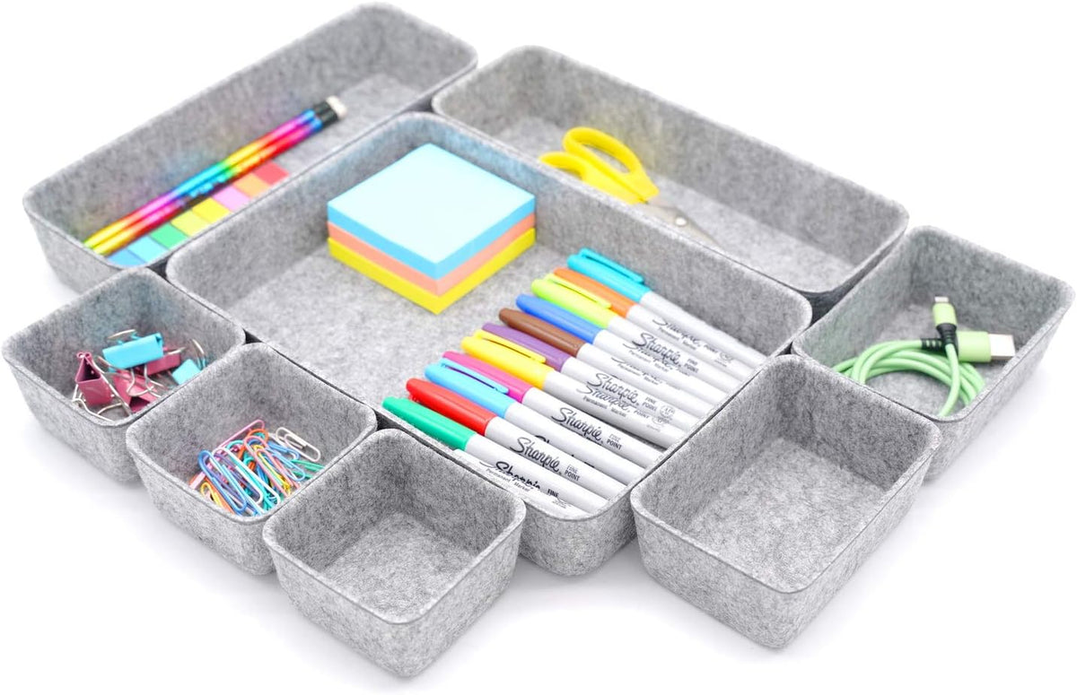 Welaxy Desk Drawer organizers tray Felt storage bins aesthetics room décor for home office dorm closet decluttering minimalist lifestyle (Gray)