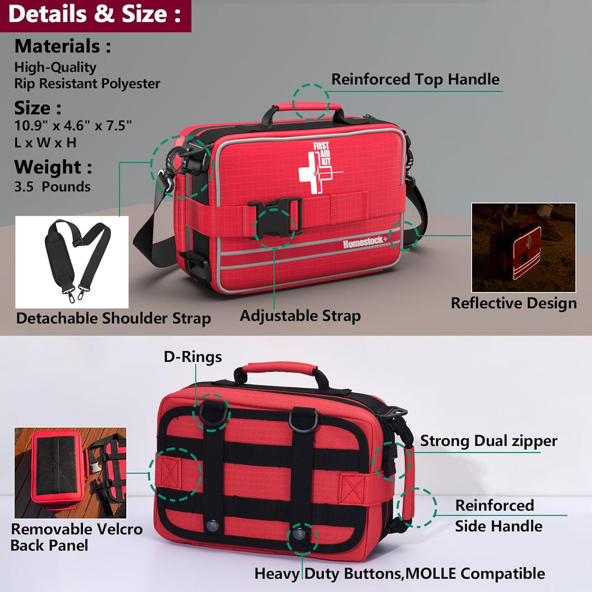 Comprehensive First aid Kits, First Aid Trauma Kit with Labelled Compartments for Cars, Home, Office, Backpacking, Camping, Traveling, and Cycling -324 Pieces