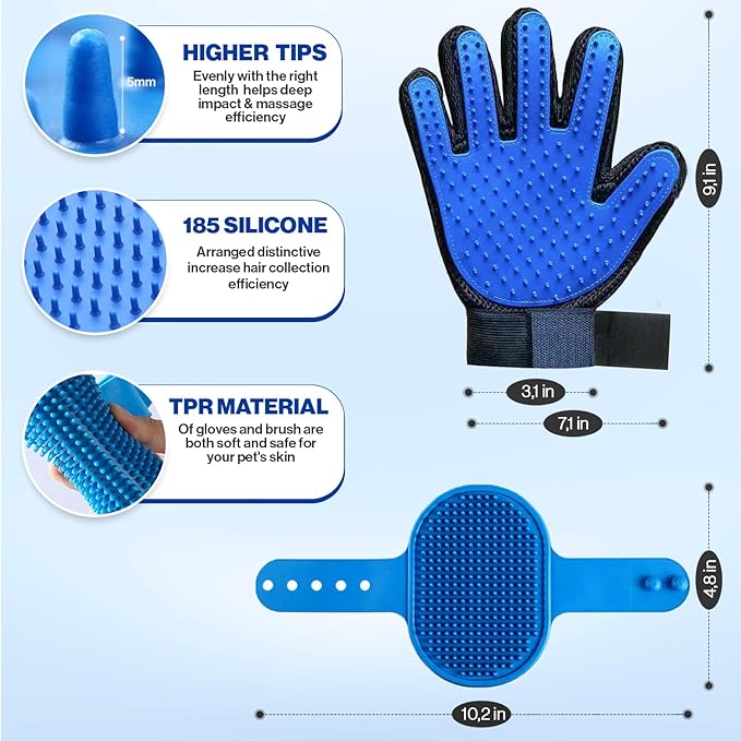 1TO3GO Pet Grooming Set with Dog Washing Gloves for Bathing, Dog Bath Brush and Silicone Dog Toothbrush, Pet Grooming Gloves for Dogs, Cats and Horses with 185 Silicone Tips