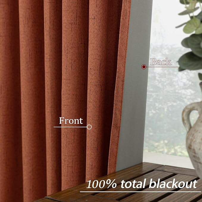 KOUFALL Back Tab Linen Blackout Curtains