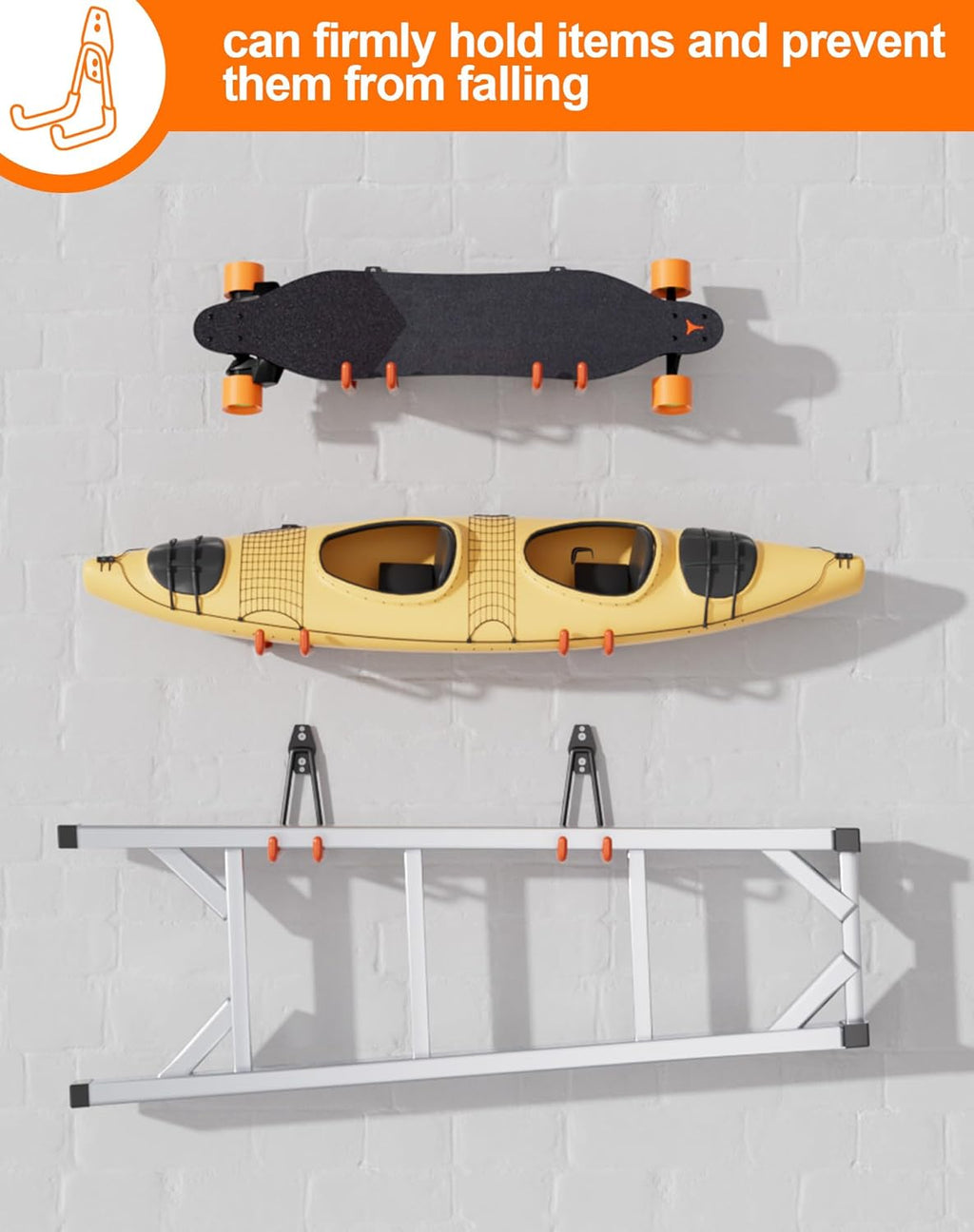 QcoQce 9 Pack Heavy Duty Hooks, Garage Wall Storage for Hanging and Organizing Tools, Bikes, Ladders, Ropes, Garden Tools and Bulky Items (Orange)