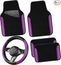 CAR PASS Faux Leather Steering Wheel Cover and Waterproof Car Floor Mats,Universal Car Combo Fit for 95% Sedan,SUV,Cars,14.5-15inch Sporty Anti-Slip Safety Comfortable Design(Black＆Purple)