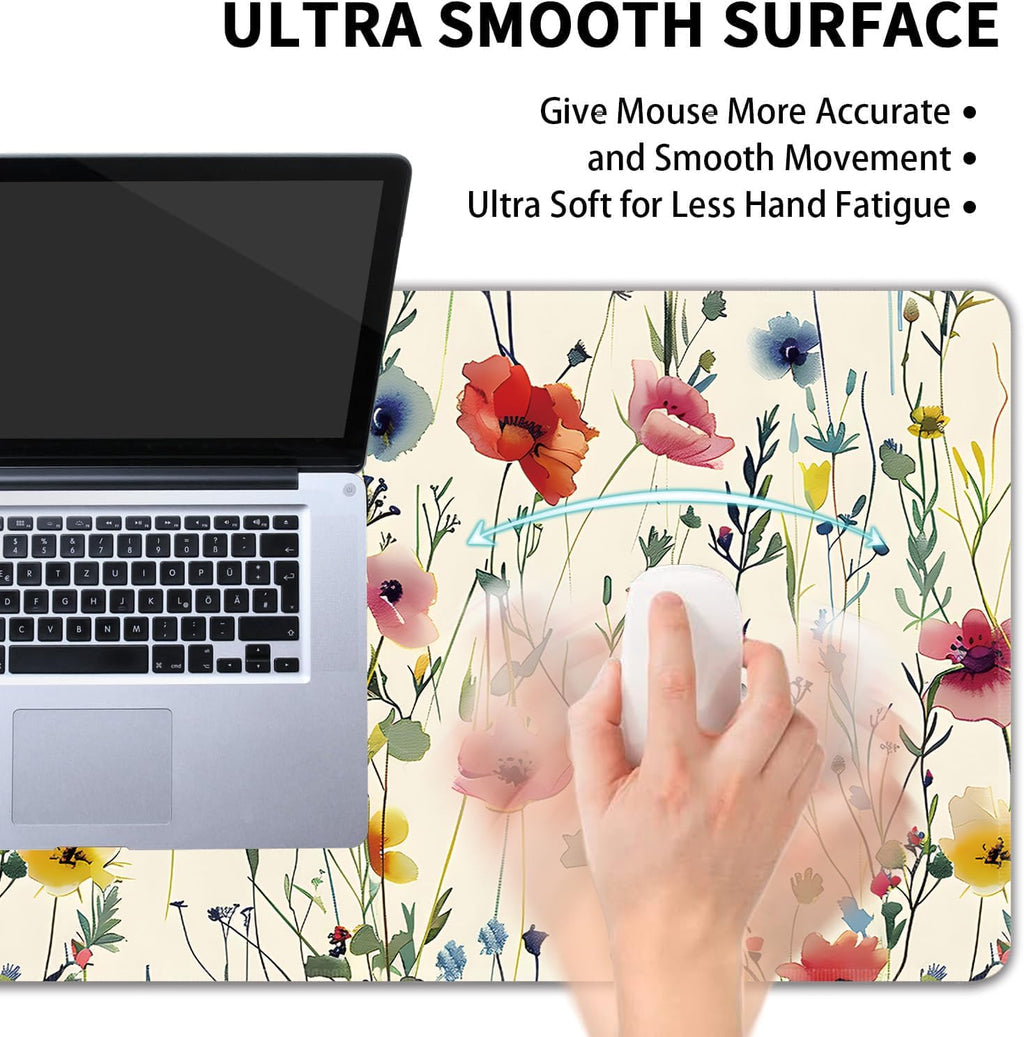 Wild Flowers Large Mouse Pad,Gaming Keyboard Desk Pad,Extended Mouse Mat Non-Slip Rubber Base with Stitched Edges for Office Game Home XL 31.5"x11.8"