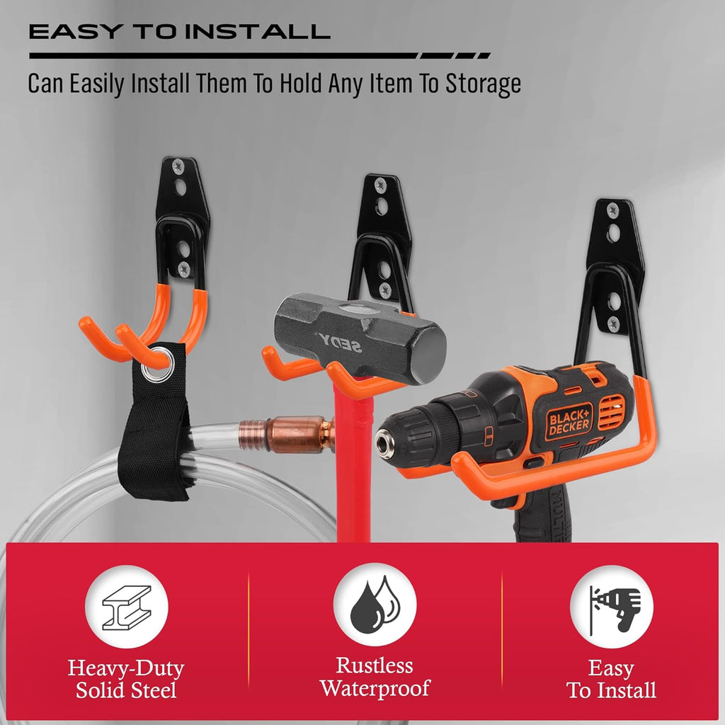 Garage Tool Storage Wall Hook Assortment Set: 15PCS Heavy Duty Large Hanger Garden Tool Organizer Ladder Bike Rack Yard Tool Holder Shed Shovel Metal Screw Organization Bicycle Steel Bracket