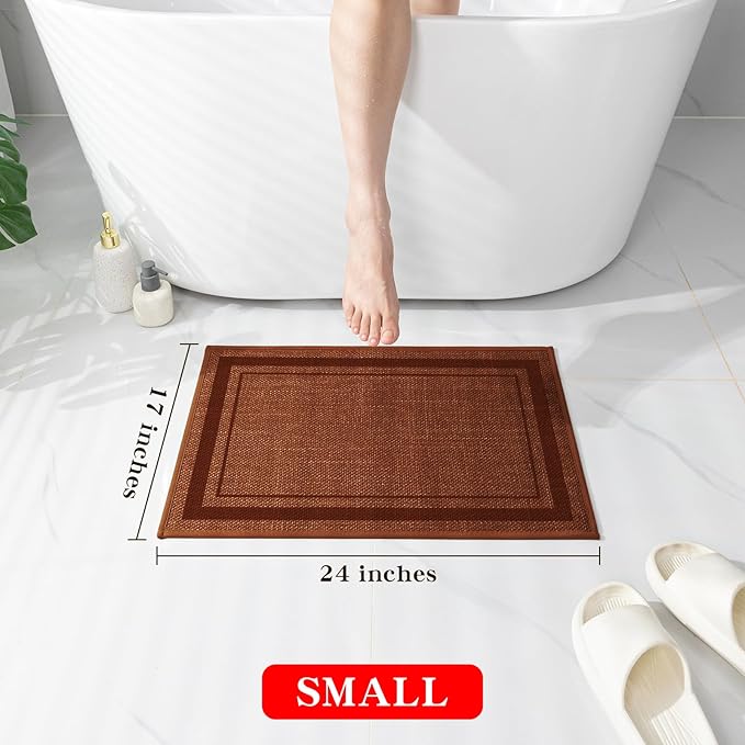 chakme Bathroom Rugs Mat 24x17, Ultra Thin Non Slip Bath Mat Small Quick Dry Absorbent Bath Mat for Bathroom Floor, (Rust, 24"x17")