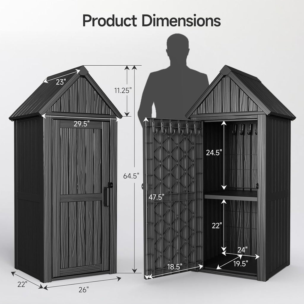 ONBRILL Multifunctional Storage Shed, Outdoor Storage Cabinet with Hooks and Lock Ring, Waterproof Outdoor Storage Shed for All Weather, Tool Outdoor Shed for Patio Lawn and Garden