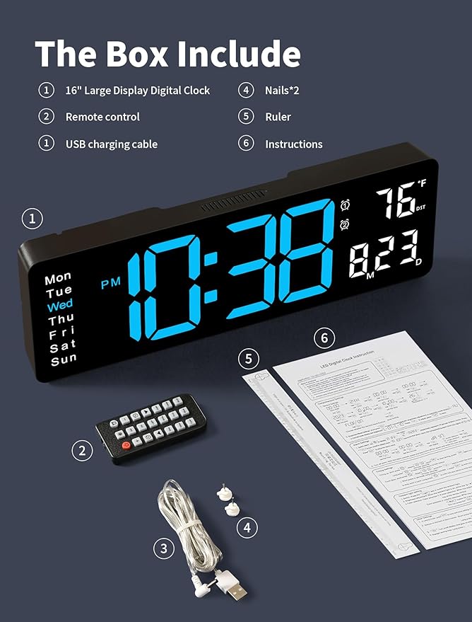 MASHI Digital Wall Clock, Auto-Dimming Wall Clock