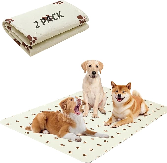 PUPTECK Washable Pee Pads for Dogs - Waterproof Reusable Puppy Potty Training Pads Whelping Mat - Fast Absorption Non-Slip Pet Food Feeding Mat (Beige, 48x60 Inch (Pack of 2))