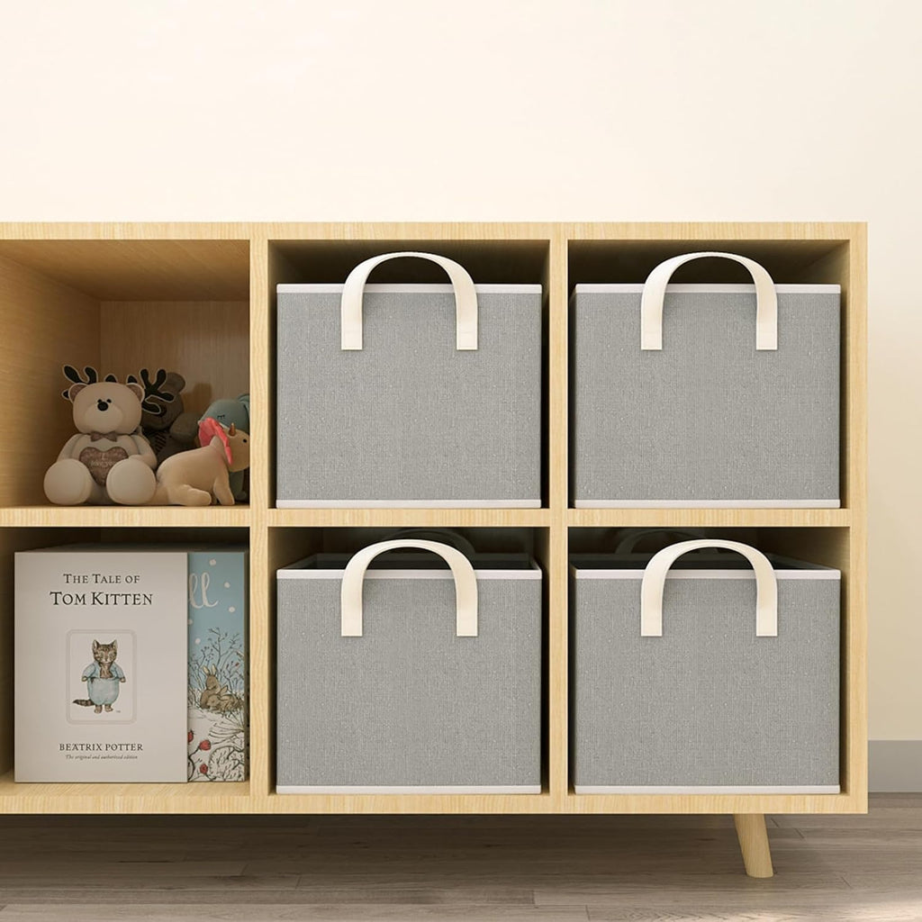 Closet Storage Bins, Fabric Closet Organizers and Storage Basket for Shelves, Collapsible Shelf Baskets for Organizing Shelves, Bedroom Clothes Basket, Gray, 3 Pack