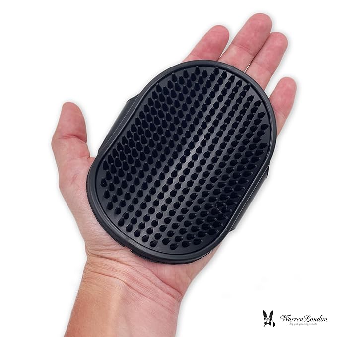 Warren London 2-in-1 Bath & Groom Brush for Dogs & Cats – Black Silicone Scrubber & Applicator for Shampoo, Hydrating Butter or Leave-In Conditioner – Gentle Massaging Grip