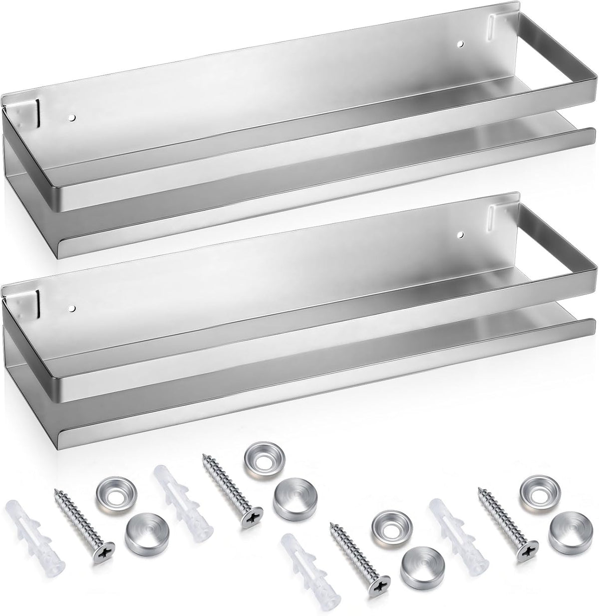 Lallisa 2 Pieces Stainless Steel Shelf Bathroom Shower Floating Shelves Wall Mounted Shower Caddy Basket Shelf Storage Organizer Shelves for Bathroom, Kitchen, Living Room (Silver,11.81 Inch/ 30 cm)