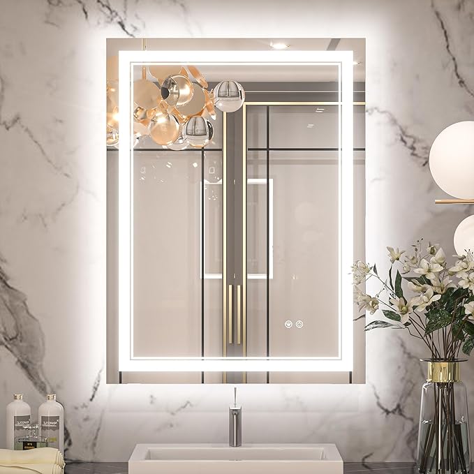 Keonjinn LED Mirror 24 x 32 Inch, Lighted Bathroom Vanity Mirror