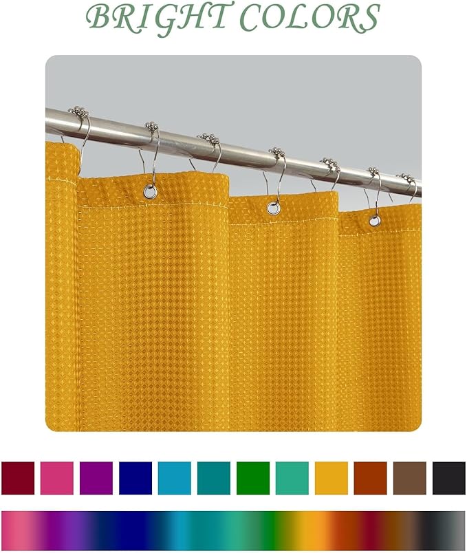 ggaimwf 60x72 Inch Solid Color Shower Curtain for Bathroom Waffle Bath Water Resistant Fabric Curtains Harvest Gold Modern Thick Shower Stall Curtain with Metal Hooks