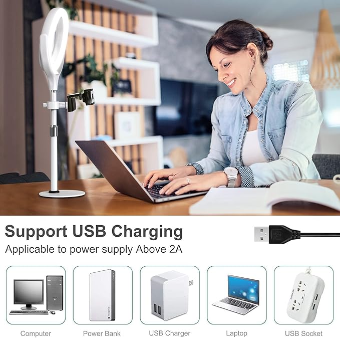 8 inch Desk Ring Light with Stand, Adjustable Computer Circle Light