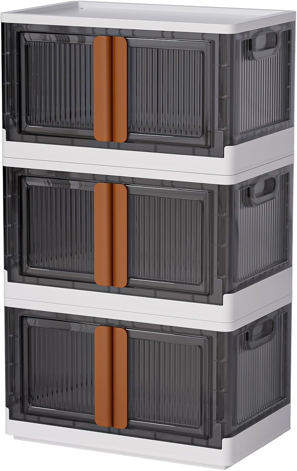 LCG 3-Tier Foldable Plastic Storage Bins with Lids and Doors, 25 Gallon (8.4 Gal x 3pack), Stackable Organizer Drawer (Medium)