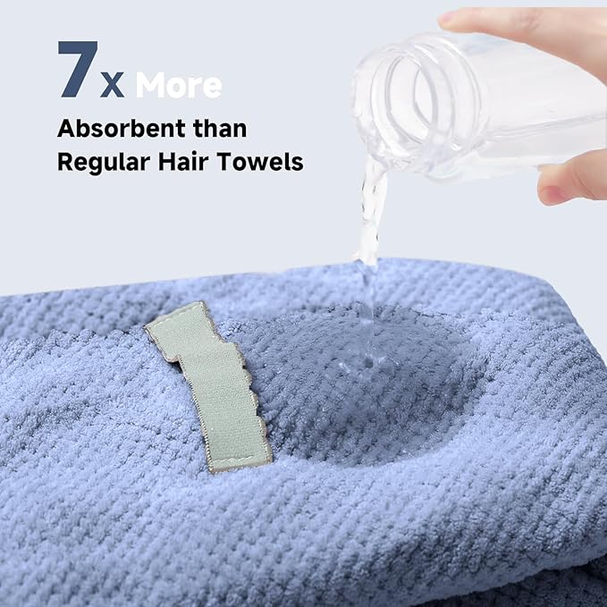Netcken Large Microfiber Hair Towel for Women,Super Soft Anti Frizz & Quick Dry for Curly Hair,Ultra Absorbent Hair Wrap Towels for Long,Thick,Wet Hair 24x42 Inches (Blue)