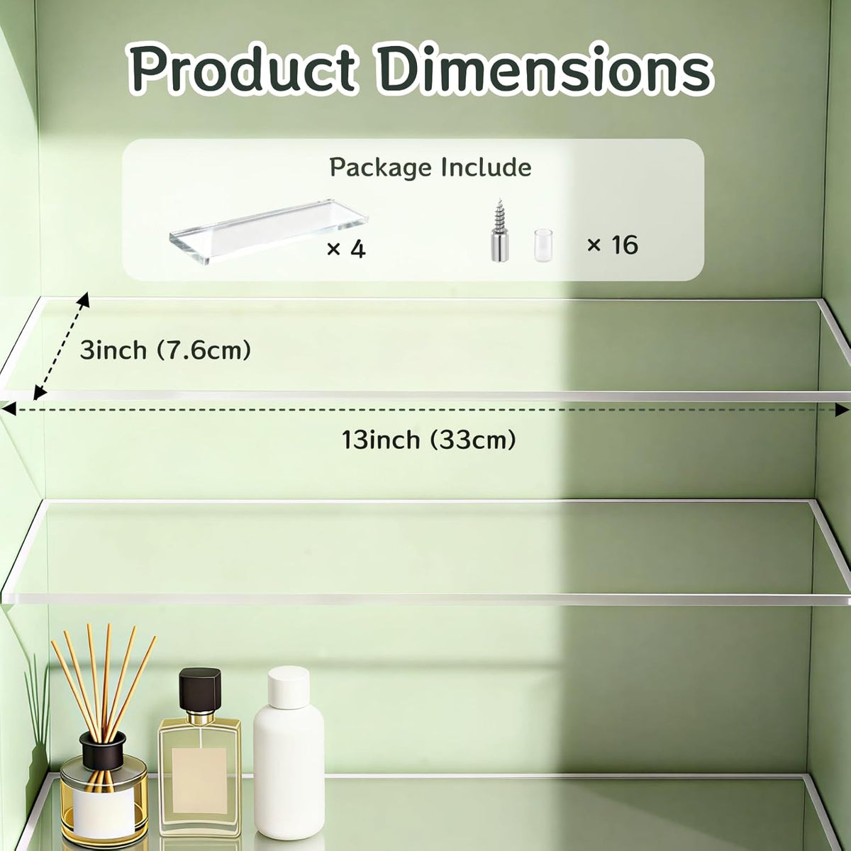4 Pcs Acrylic Medicine Cabinet Replacement Shelves, 13'' Medicine Shelves Thickened for Living Room Bathroom Kitchen Wall Mounted Cabinets