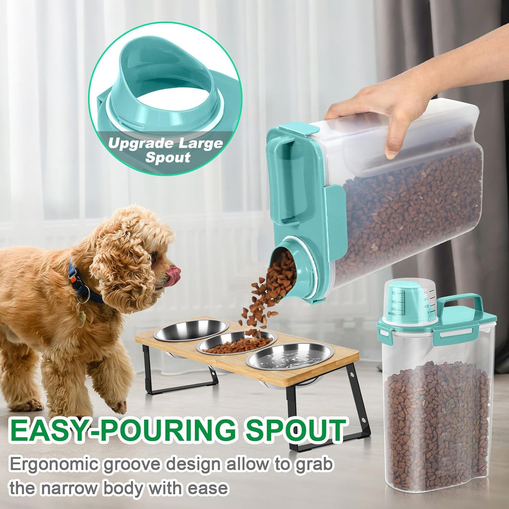TBMax Dog Food Storage Containers 2 Pack 8 to 10 Lbs, Airtight Pet Food Container Dispenser with Large Spout & Portable Handle, Travel Dog Treat Cat Food Storage Bin Bird Seed Container -Cyan