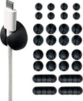 Wrap-It Storage Cable Clips - (Assorted 28-Pack) Black - Desk and Nightstand Cable Holder for Phone and Bedside Table Cord Organizer