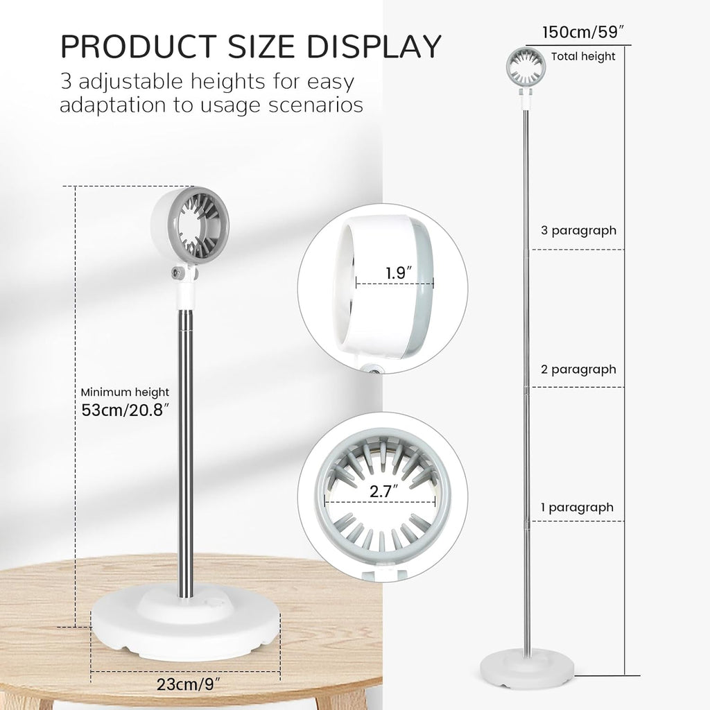 INNOLIFE Hair Dryer Stand, Adjustable Height Handsfree Hair Dryer Holder with Base, 180 Degree Rotating Floor Stand Blow Hairdryer Holder - White