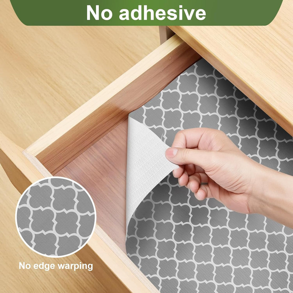 Moriah Shelf Liner for Kitchen Cabinet Non-Adhesive, Thickened Drawer Liner No Slip for Dresser Waterproof Cabinet Paper Liner for Bathroom Shelves Protects Surfaces(Grey,24'' x 10')