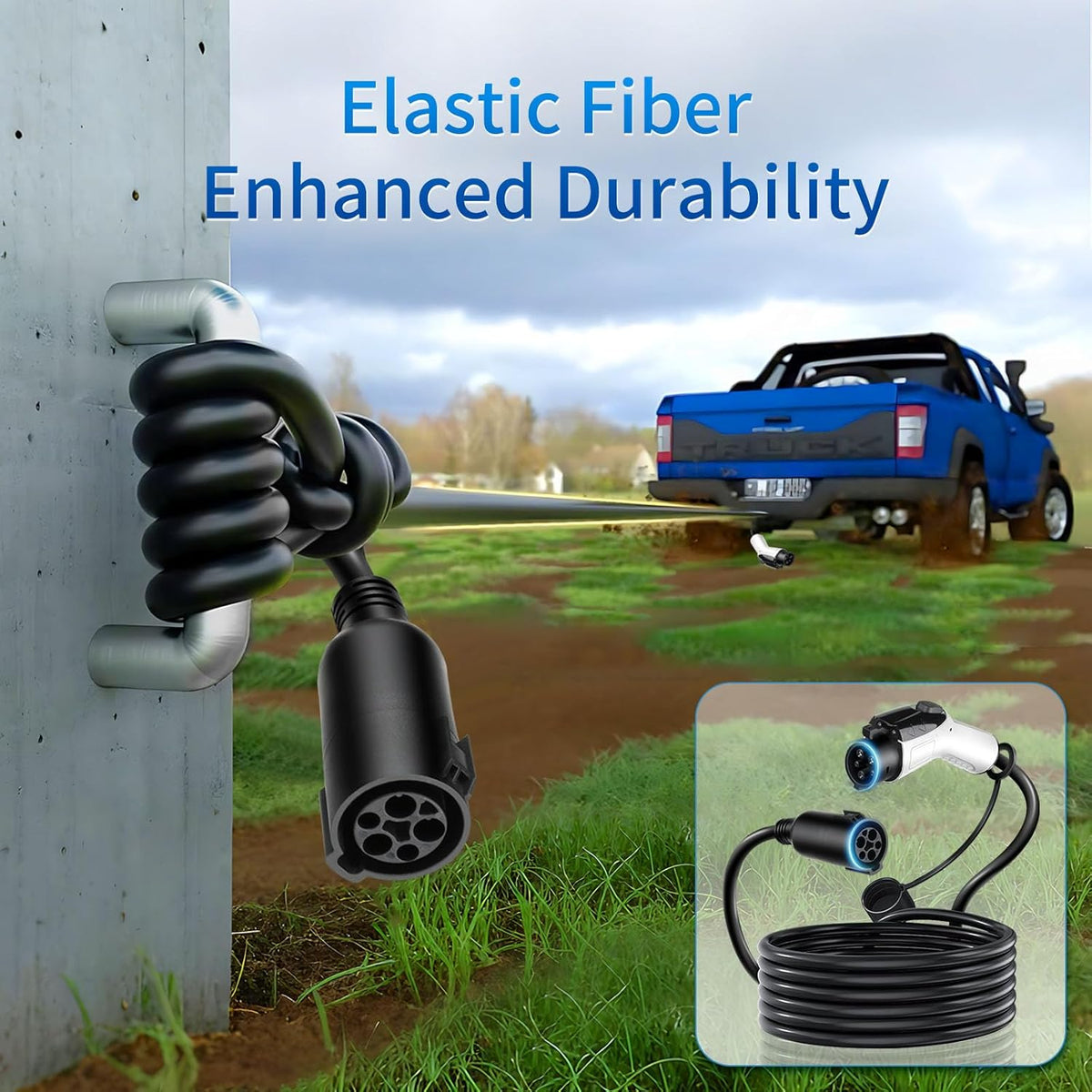 50A 30FT J1772 EV Extension Cable, Level 2 EV Charger Extension Cord, Heavy-Duty 240V EV Extension Cable for Fast Charging (30FT)