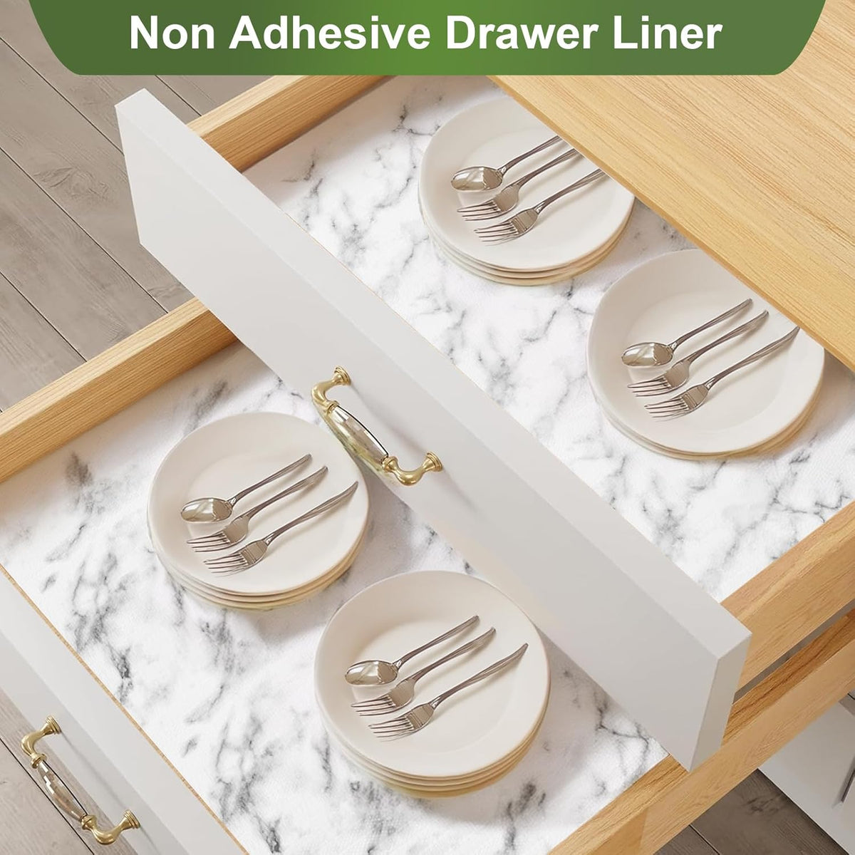 Moriah Shelf Liner for Kitchen Cabinet Non-Adhesive, Thickened Drawer Liner No Slip for Dresser Waterproof Cabinet Paper Liner for Bathroom Shelves Protects Surfaces(Marble,12'' x 30')