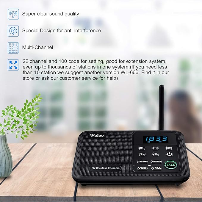 Expandable for Wuloo Intercoms Wireless for Home WL888, 1 Mile Range 22 Channel
