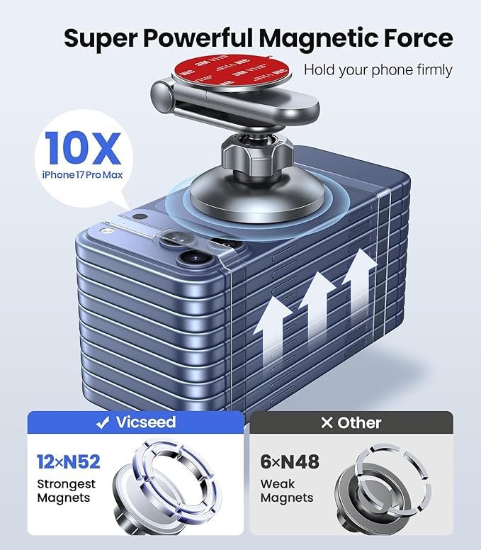 VICSEED Tesla Phone Mount【Strongest Magnet Power】 Foldable Hidden Tesla Phone Holder Fit for All Phones, Tesla Model 3/Y/Cybertruck Accessories, Tesla Model 3 Model Y for MagSafe Car Mount-Quicksilver