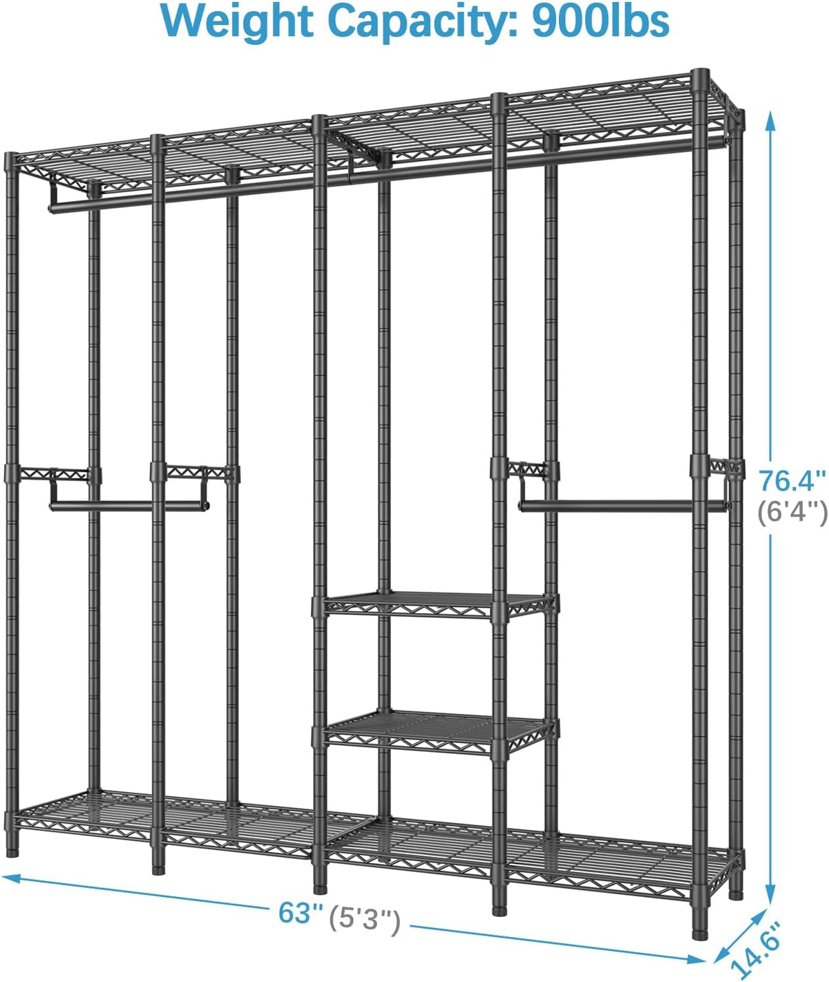 VIPEK V40 Medium Garment Rack Heavy Duty Clothes Rack for Hanging Clothes, Multi-Functional Bedroom Clothing Racks Freestanding Closet Portable Closet Wardrobe, Max Load 900lbs, Black