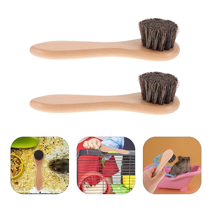 2pcs Small Pet Bath Brush with Soft Wood Bristle Hair Brush for Rabbits Guinea Pigs and Ferrets, 4-inch Massage Grooming Tool for Animal Bathing and Hair Cleaning