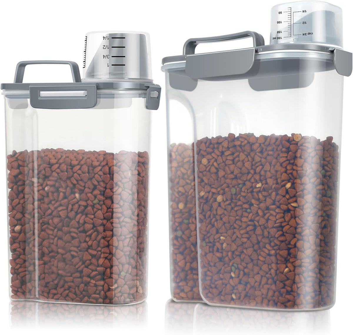 TBMax Dog Food Storage Containers 2 Pack 8 to 10 Lbs, Airtight Pet Food Container Dispenser with Large Spout & Portable Handle, Travel Dog Treat Cat Food Storage Bin Bird Seed Container -Dark Grey