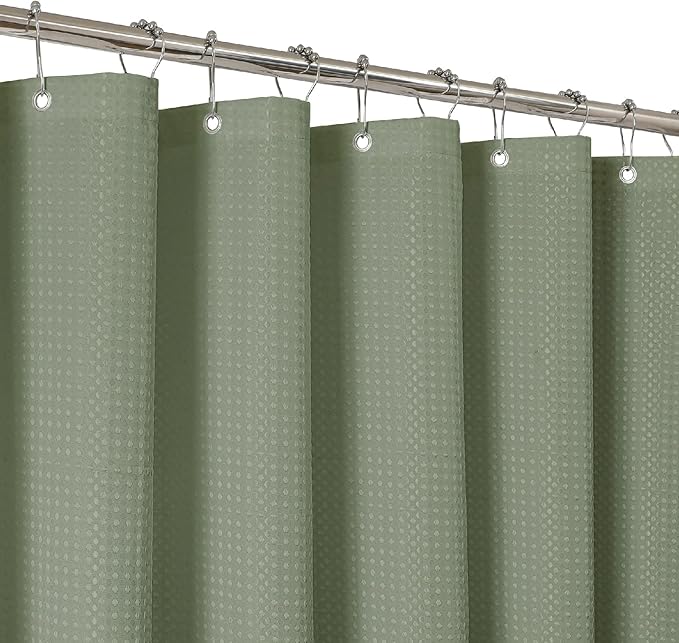 THAIGEE 2-in-1 Waterproof Fabric Shower Curtain - No Separate Liner Needed, Hotel-Style Waffle Weave, Effortless Cleaning & Washable Bathroom Shower Curtain Set,72Wx78H,SageGreen
