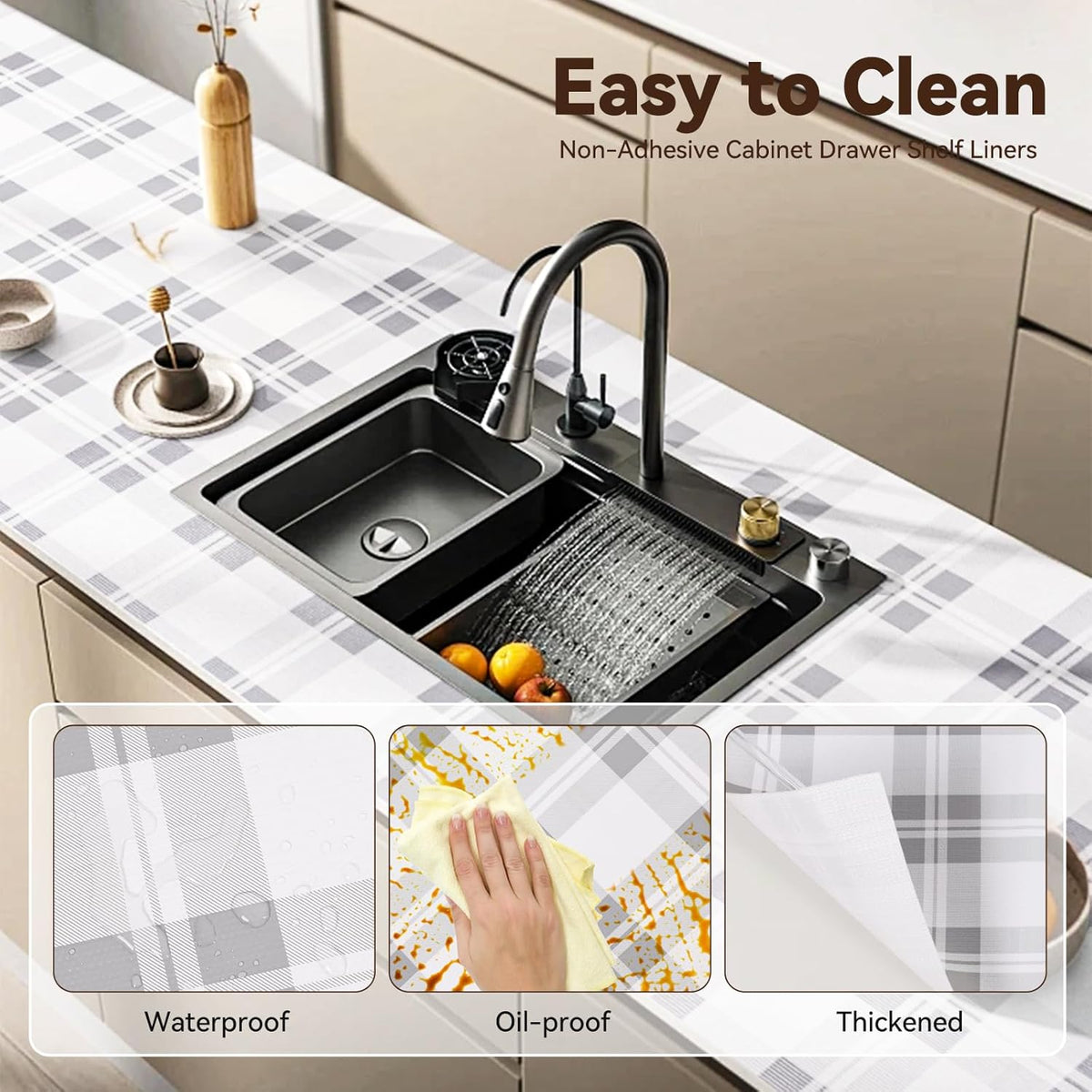 Drawer Shelf Liner for Kitchen Cabinets, Non Adhesive Slip Resistant Shelf Paper Easy to Clean, Strong Grip Thickened Waterproof Washable Mats for Pantry Shelves Cupboard Dresser(Grey, 17 in x 40 FT)