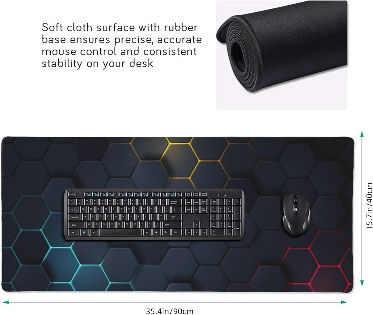 Cool Honeycomb Large Mouse Pad, Gaming Desk Mat, XXL Keyboard Desk Pad Mat for Desktop, 35.4"x15.7" Non-Slip Base Big Mousepad with Stitched Edges