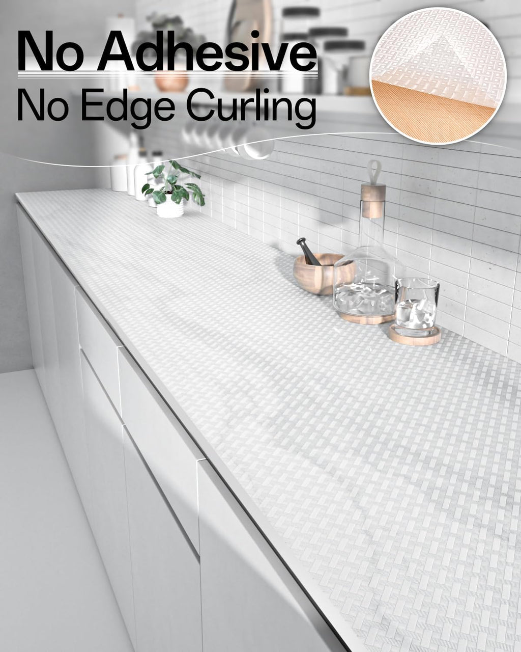 Shelf and Drawer Liner for Kitchen Cabinet, Non-Adhesive 12in x 120in Waterproof Contact Paper Refrigerator Liners Thickened Durable EVA Material Non Slip Mat for Dresser Cupboard Pantry Protector