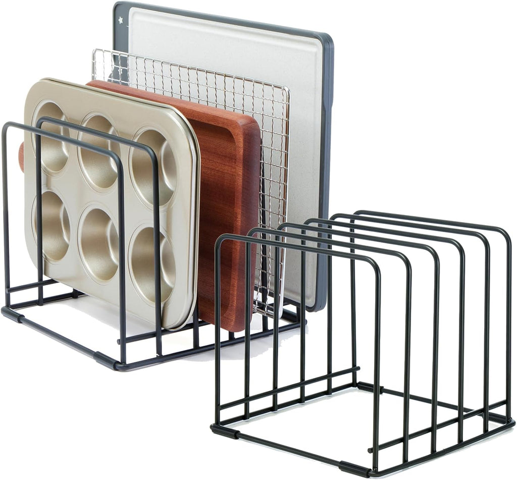 2-Pack 5-Tier Cutting Board Holder, Kitchen Cabinet Organizer Holder, Space-Saving Kitchen Storage for Cutting Boards, Bakeware, Trays,Thin Pans and Cookbooks, Baking Sheets Organizer