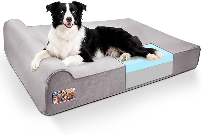 Sytopia XL Orthopedic Memory Foam Dog Bed 35D 46 inch, Extra Large Dog Sofa for Senior Dogs up to 100 lbs, Water Resistant & Washable Cover with Liner, Grey