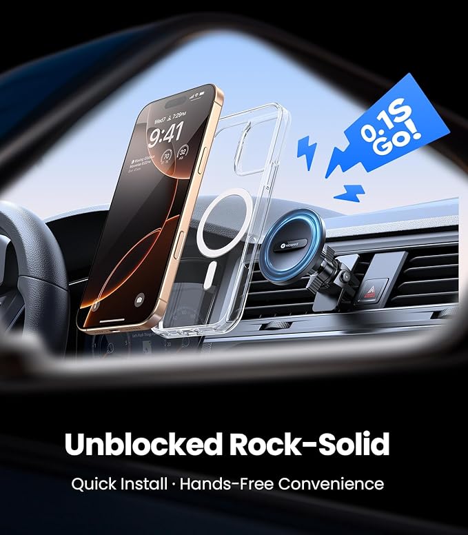VICSEED for MagSafe Car Mount [Super Magnet Power & Vent-Safe Clip] Upgraded Steel Core Magnetic Phone Holder 360° Adjustable Hands Free Vent Mount for 17 16 15 14 13 12 Pro Max
