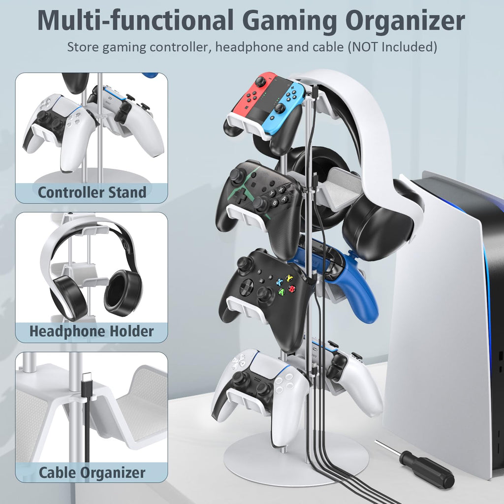 Kytok Gamer Gifts, Headset Stand 4 Tiers with Cable Organizer, Controller Stand Compatible with PS5/Xbox/Nintendo Switch/PS Portal/PS4, Headset Holder & Controller Holder
