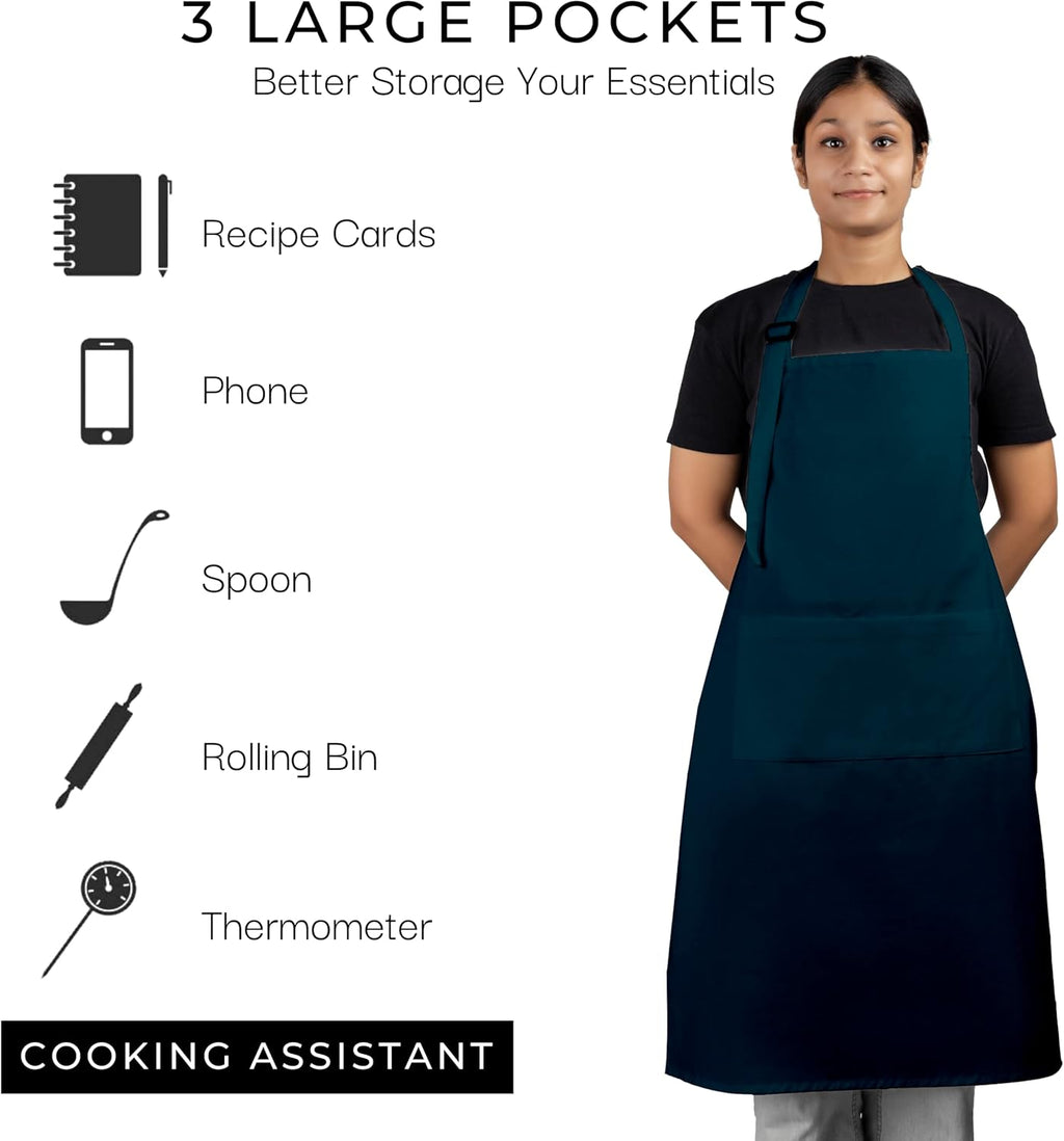 RAJRANG 100% Cotton Cooking Apron with 3 Pockets Kitchen Chef BBQ Adjustable Bib Aprons for Women Men
