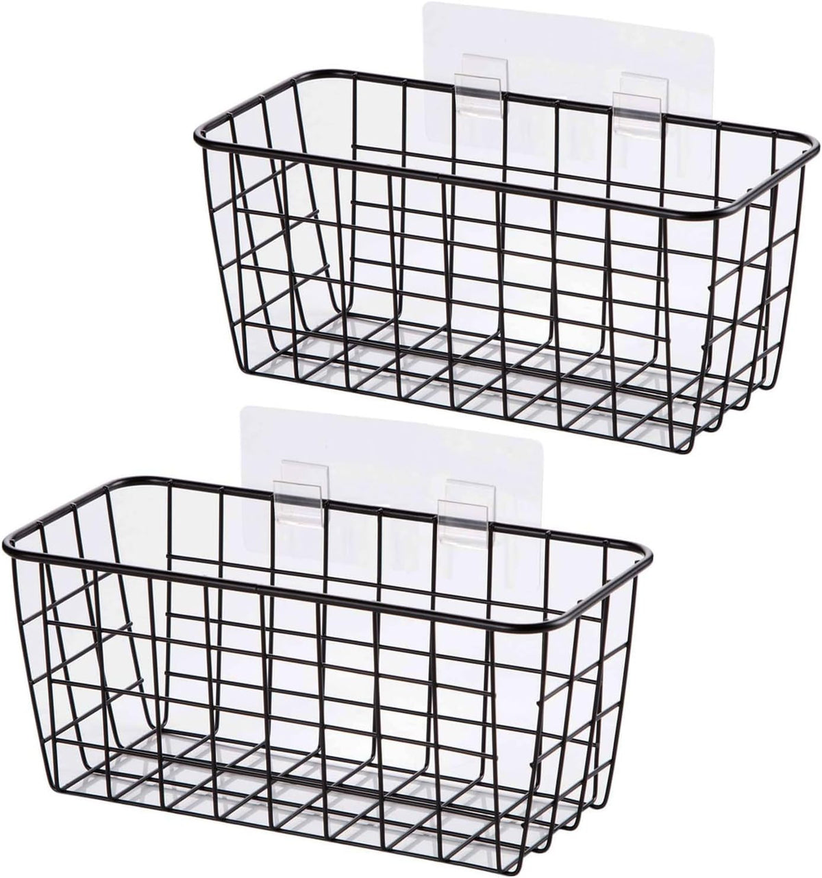 2 Set Adhesive Hanging Wall Basket Inside Cabinet Door Organizer,Wall StorageBasket-No Drilling Adhesive wall Basket for Cupboard Door, Space-Saving Small Hanging Baskets for Wall Mount Storage,Black