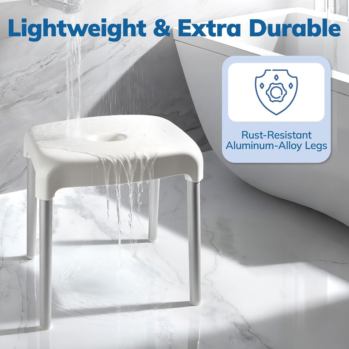 Umimile Shower Stool for Shaving Legs - Fixed Height, Sturdy 330 lb Bath Seat - Anti-Slip Safety Shower Stool for Elderly and Disabled, Tool-Free Assembly (Height: 15.8")