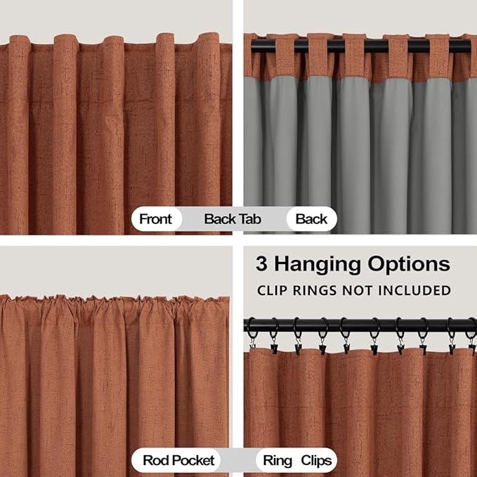 KOUFALL Back Tab Linen Blackout Curtains