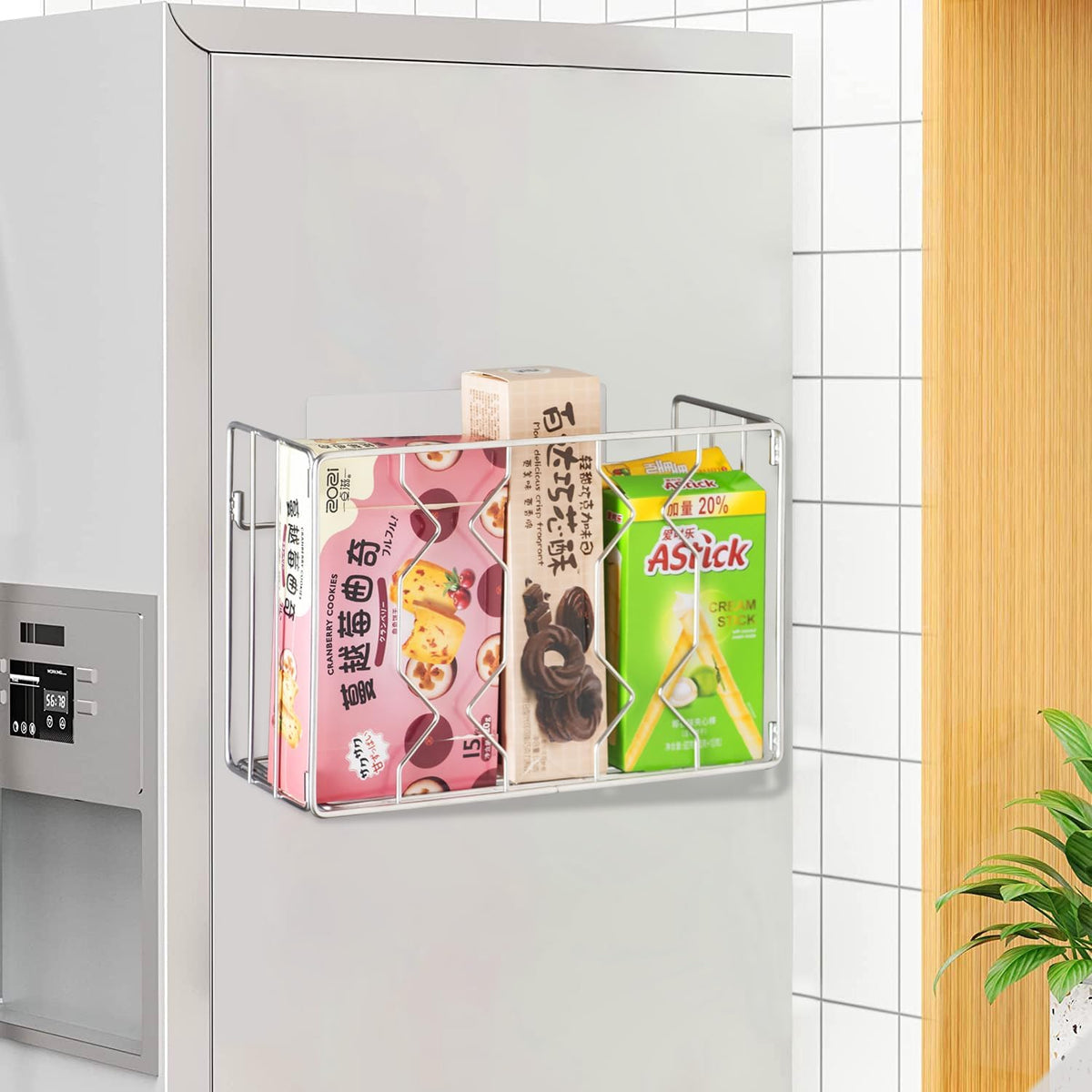 YQh Wall Mount Kitchen Wrap Organizer Rack, Cabinet Storage Basket, Aluminum Foil Rack, Mounts to Solid Cabinet Doors or Walls, Tall Basket Door Mount Cabinet Organizer