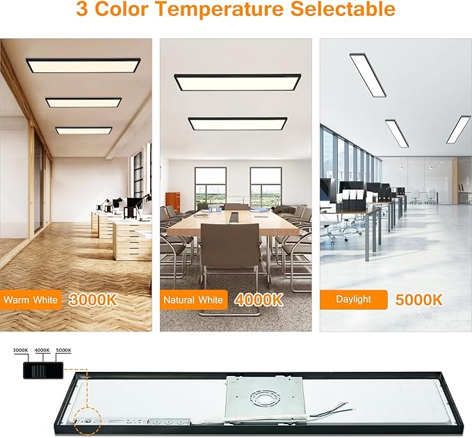 Mcacggo Black 1x4 LED Flat Panel Light Surface Mount, 5000K-4000K-3000K