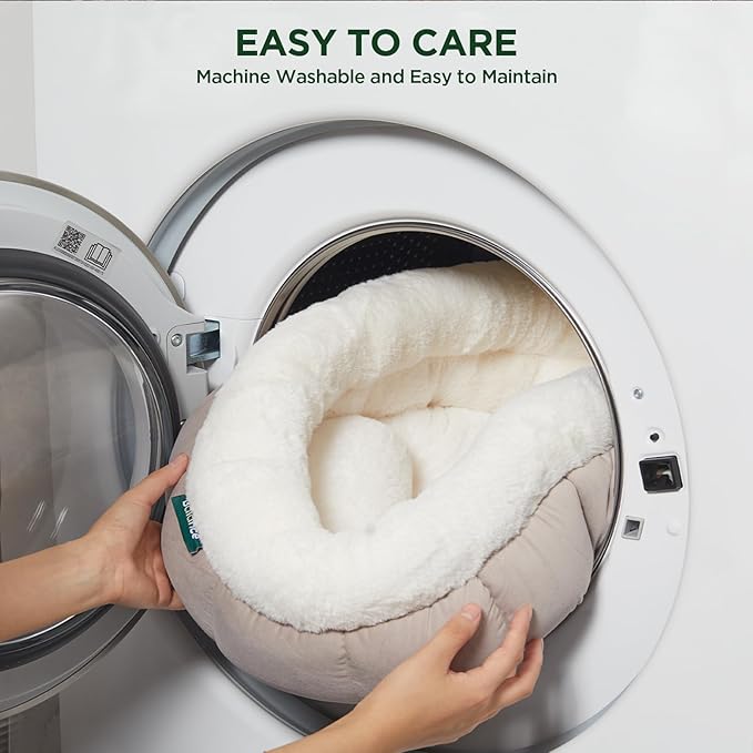BALANCE Cat Beds for Indoor Cats, Washable Round Dog Bed, Donut Dog Bed with Anti-Slip Bottom for Small Dogs, 28 Inches, Goat