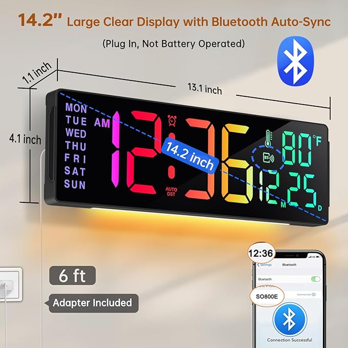 Soobest 14.2" Large Digital Wall Clock