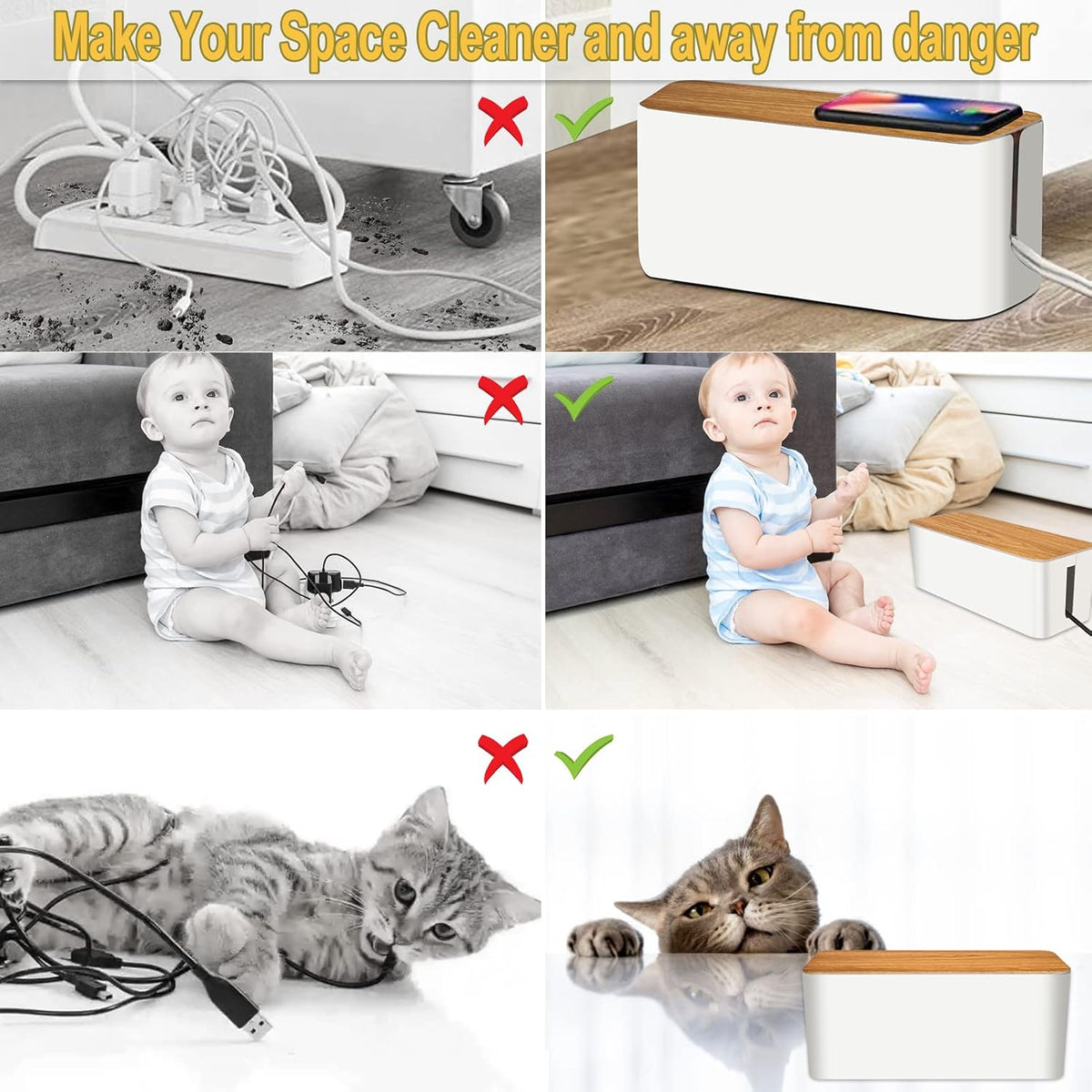 YUANYE Cable Management Box Cable Management Kit for Power Strip to Hide Wires,Cord Organizer Boxes,Safe ABS Material Wire Organizer of Cable Clips Sleeve for Home & Office,2Pack-123PCS/White
